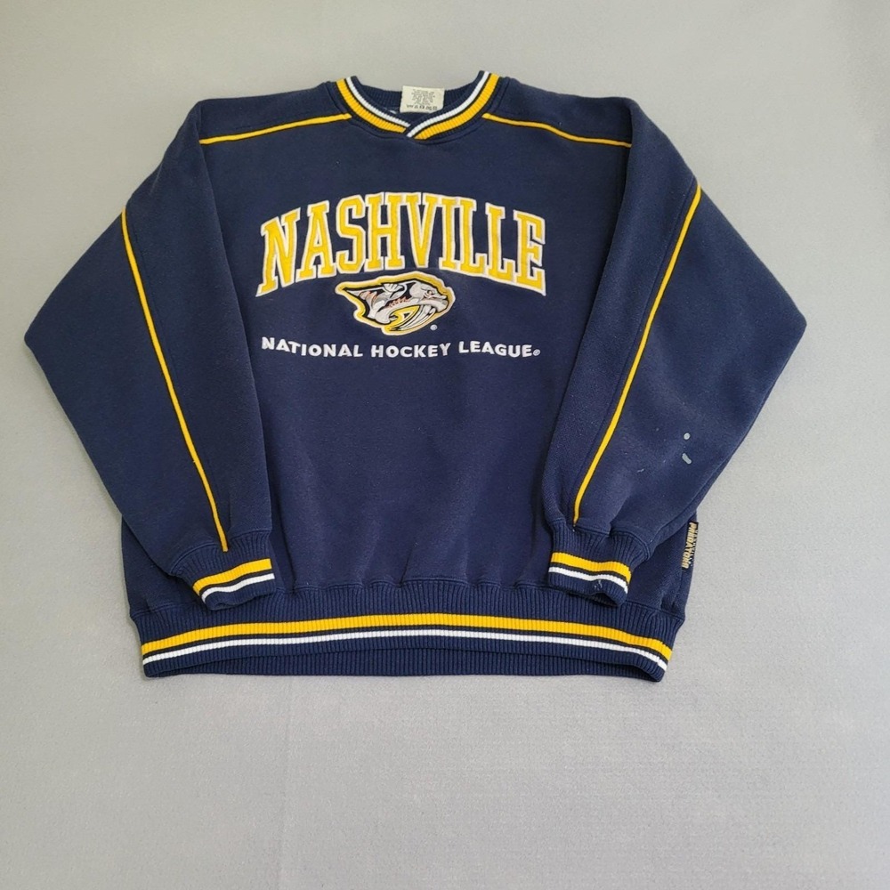 VTG Nashville Predators NHL Hockey Embroidered Sweatshirt Size L Lee Sport Navy